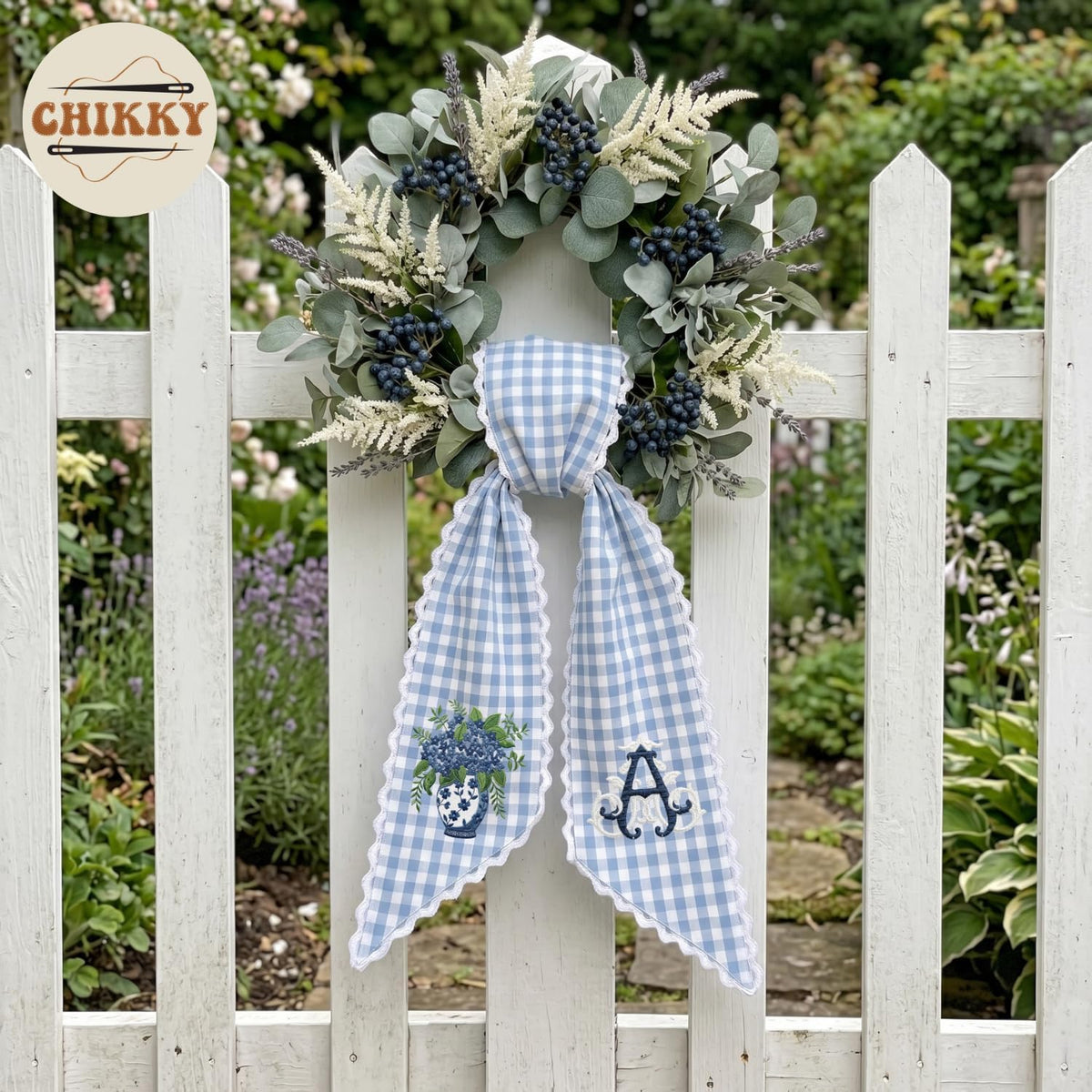 Monogram Personalized Wreath Sash — 12 - Hydrangea Monogram — image 4