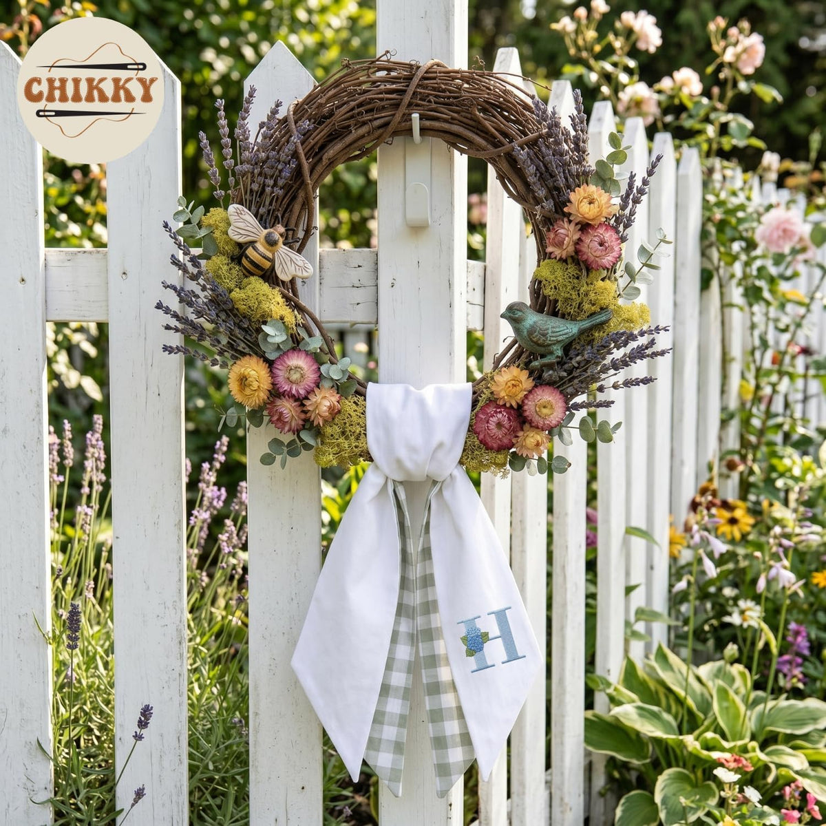 Monogram Personalized Wreath Sash — 7 - Hydrangea Initial — image 3