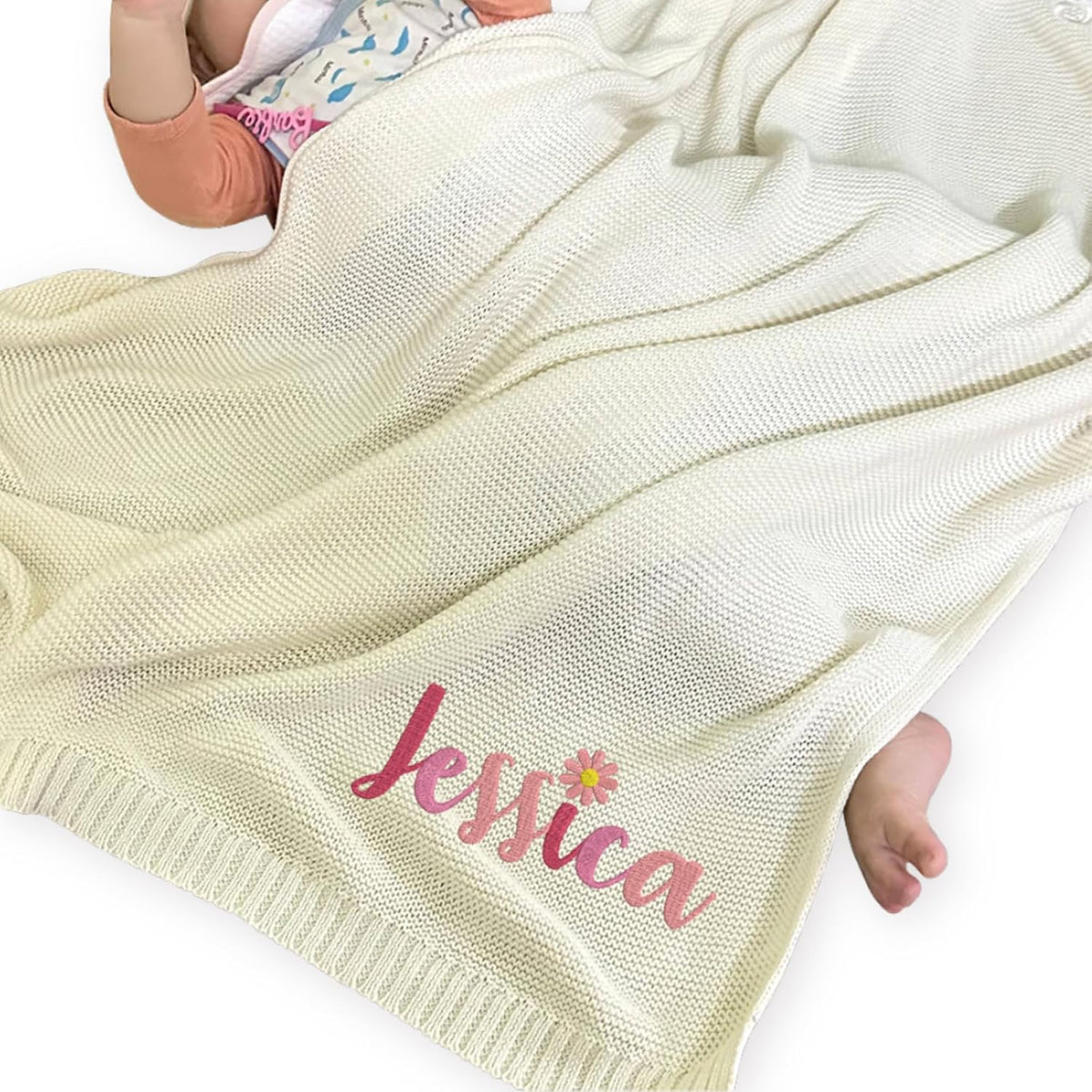 Personalized Knit Baby Blanket — 1 - Name