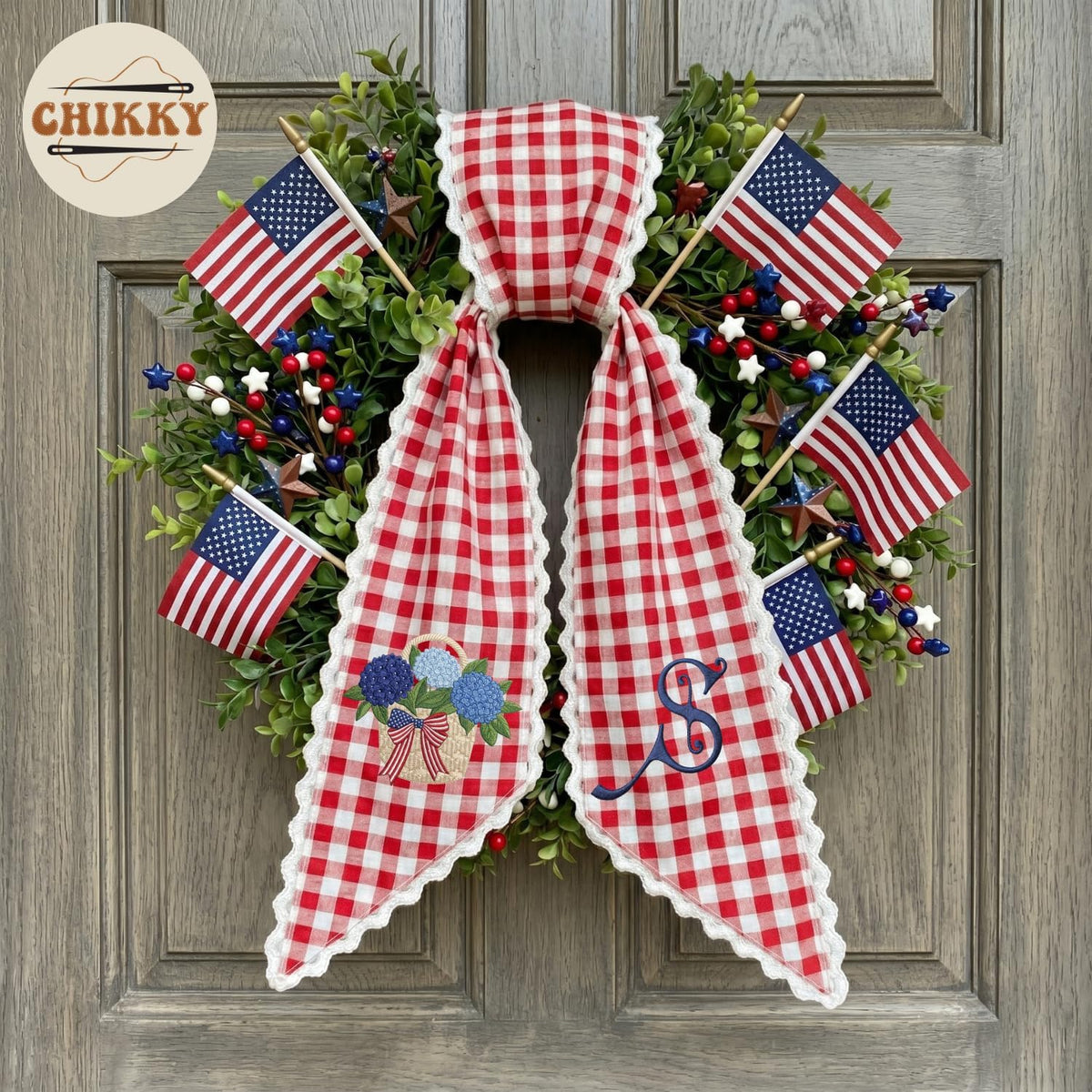 Patriotic Personalized Wreath Sash — 1 - USA Hydrangea Basket — image 5