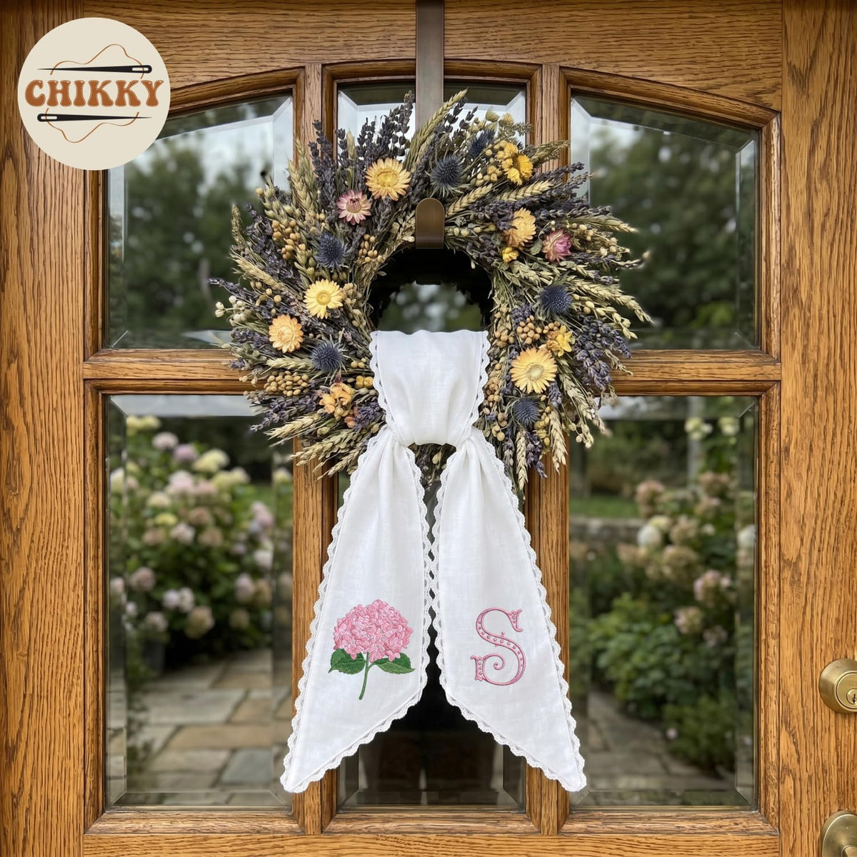 Monogram Personalized Wreath Sash — 4 - Pink Hydrangea — image 3