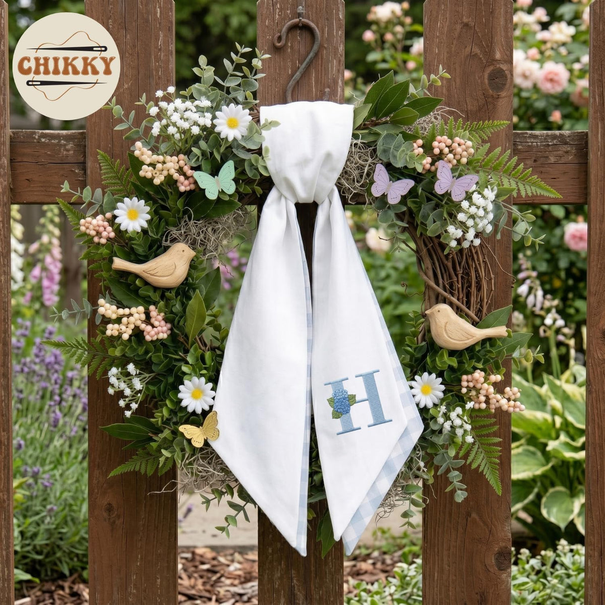Monogram Personalized Wreath Sash — 7 - Hydrangea Initial — image 4