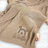 Personalized Knit Baby Blanket — 2 - Rainbow flowers — image 2