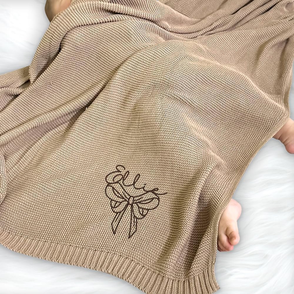 Personalized Knit Baby Blanket — 3 - Name Bow — image 4