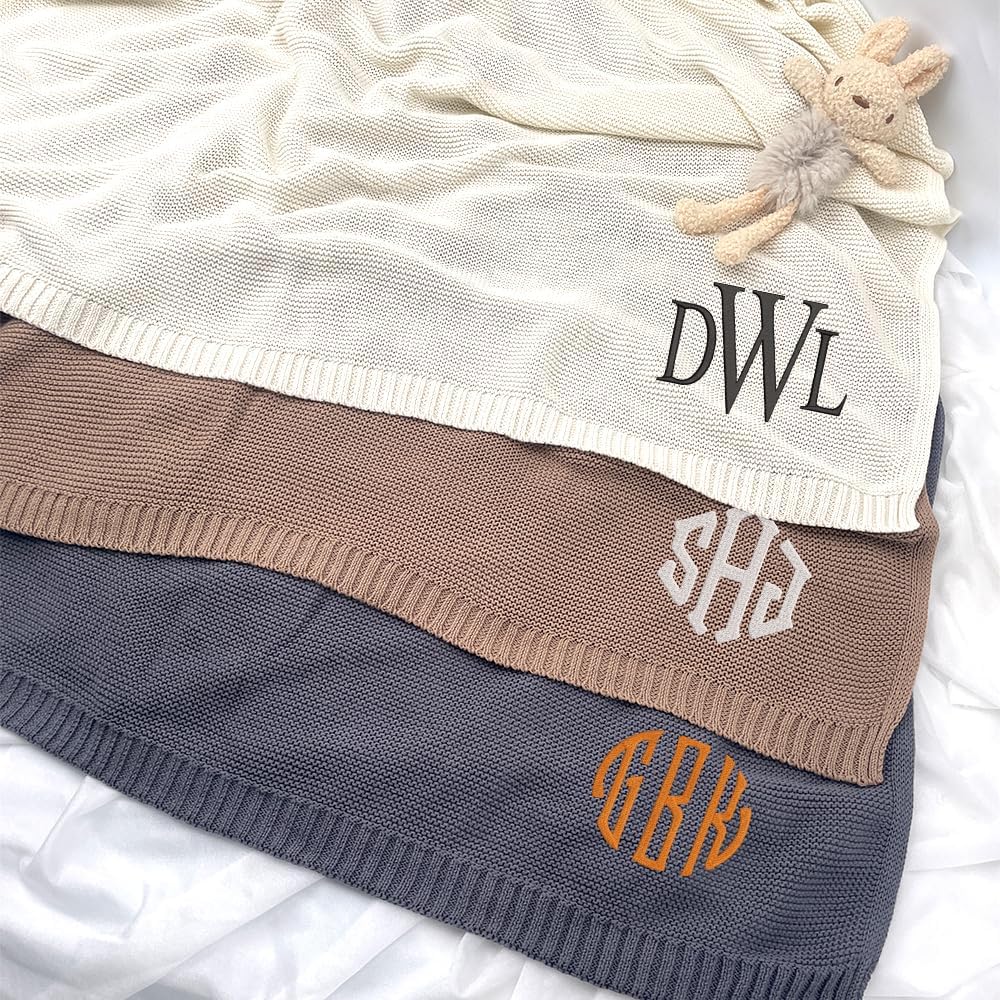 Personalized Knit Baby Blanket — 9 - Monogram — image 3