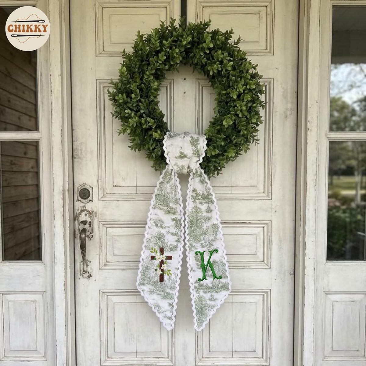 Monogram Personalized Wreath Sash — 5 - Flowers Cross — image 4