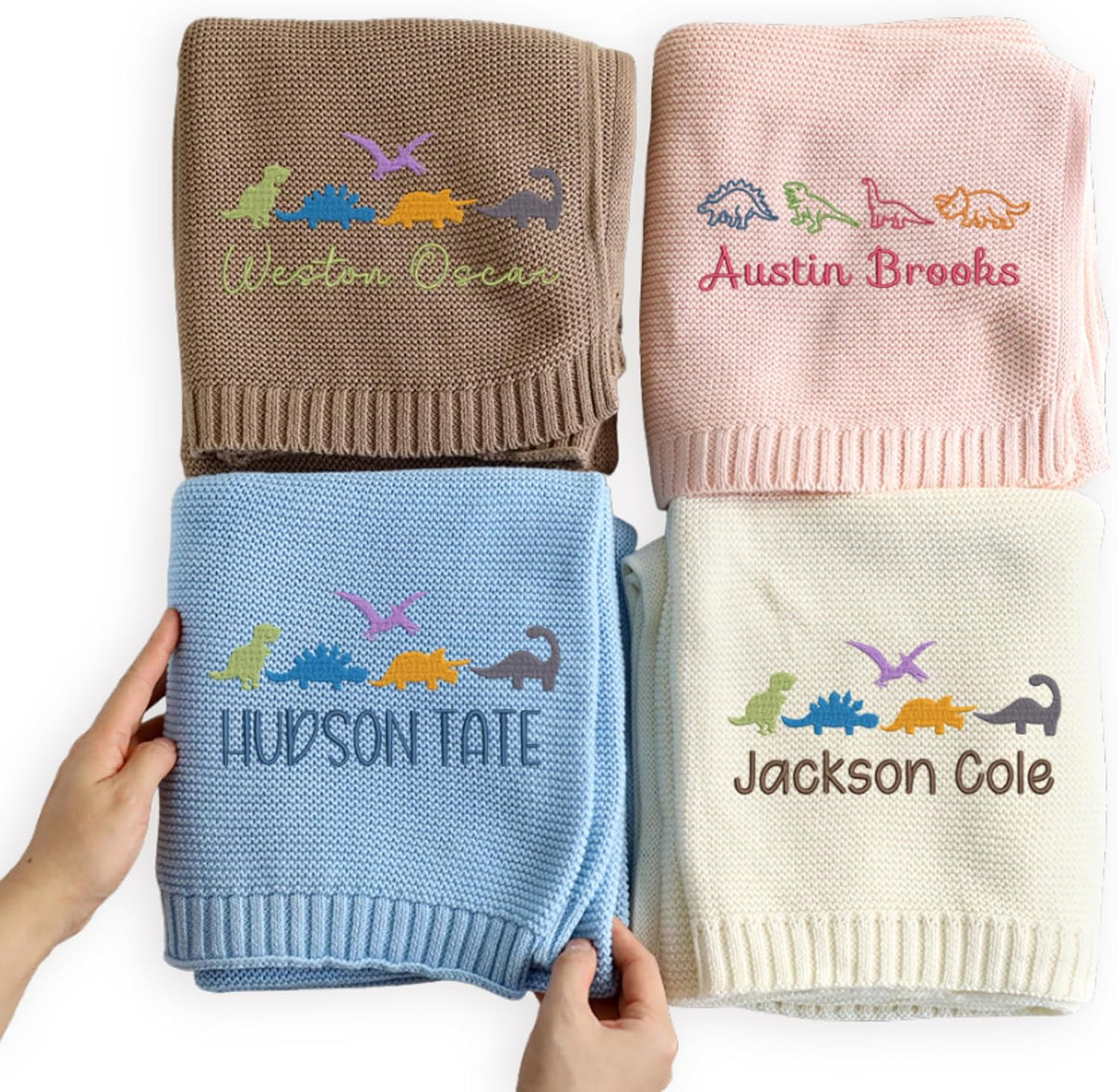 Personalized Knit Baby Blanket — 9 - Dinosaur