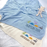 Personalized Knit Baby Blanket — 9 - Dinosaur — image 3