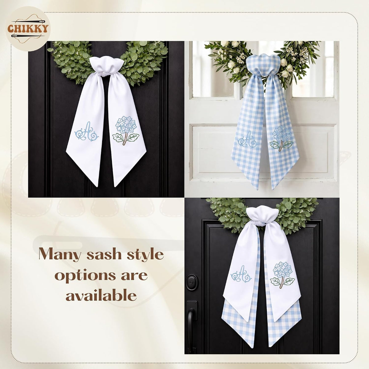 Monogram Personalized Wreath Sash — 9 - Hydrangea — image 7