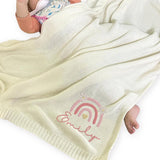 Personalized Knit Baby Blanket — 2 - Rainbow flowers