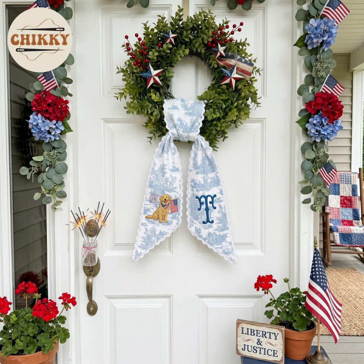 Patriotic Personalized Wreath Sash — 11 - USA golden retriever — image 2