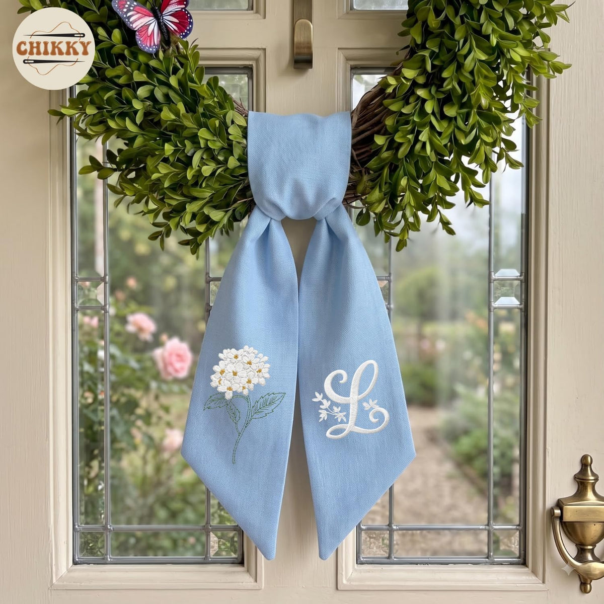 Monogram Personalized Wreath Sash — 4 - Hydrangea — image 2
