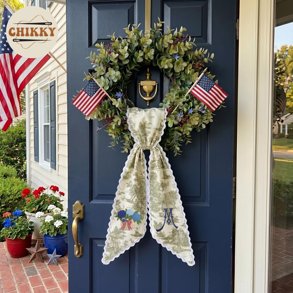 Patriotic Personalized Wreath Sash — 1 - USA Hydrangea Basket — image 2