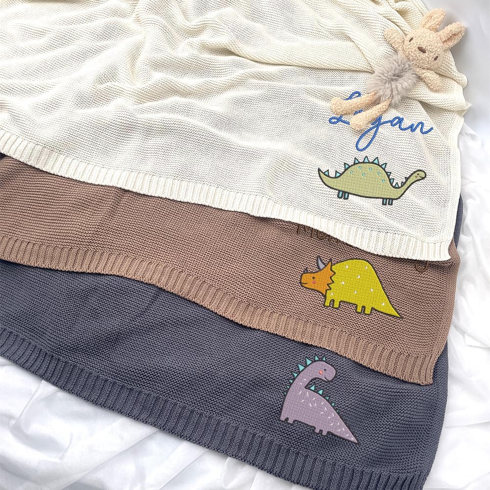 Personalized Knit Baby Blanket — 3 - Dinosaur — image 4