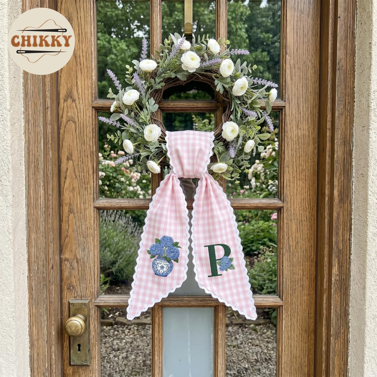 Monogram Personalized Wreath Sash — 2 - Blue Hydrangea — image 4