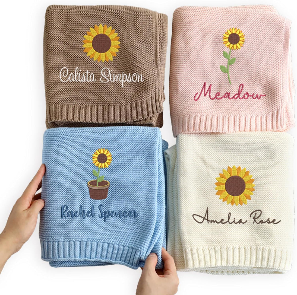 Personalized Knit Baby Blanket — 9 - Sunflowers