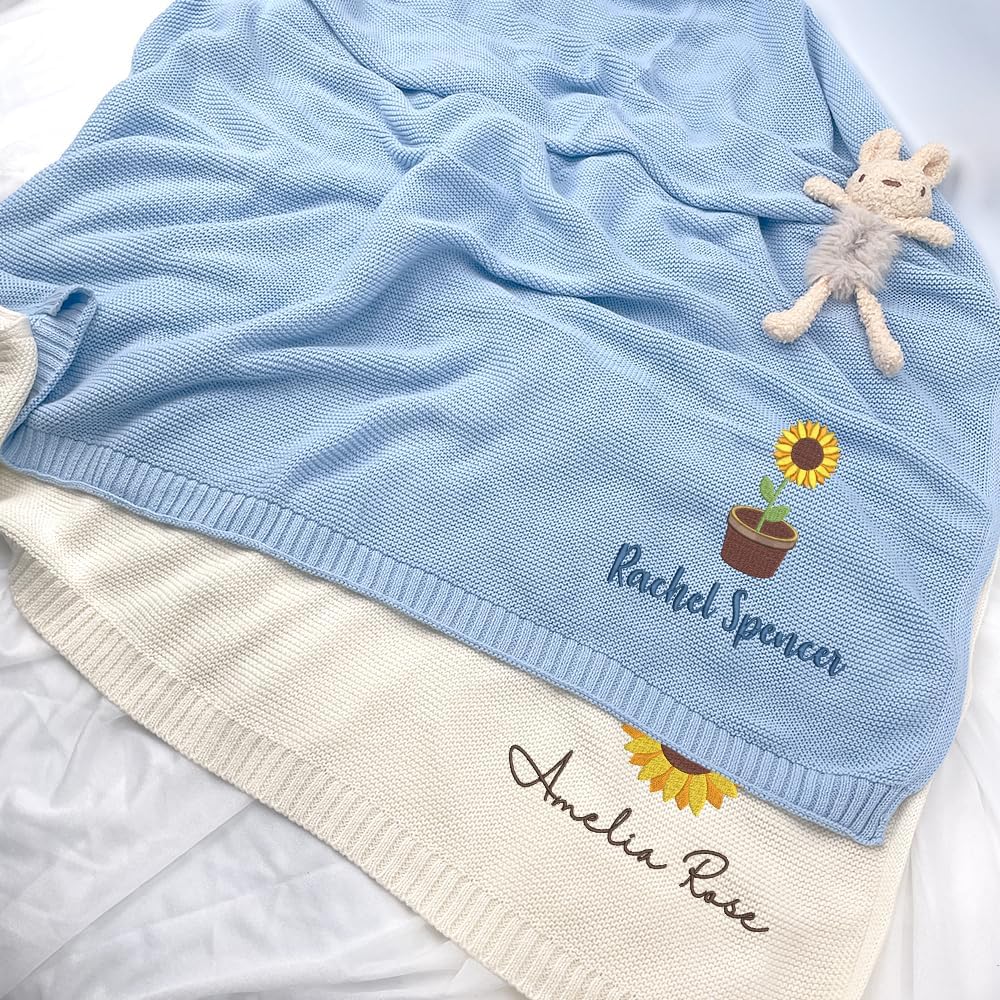 Personalized Knit Baby Blanket — 9 - Sunflowers — image 3