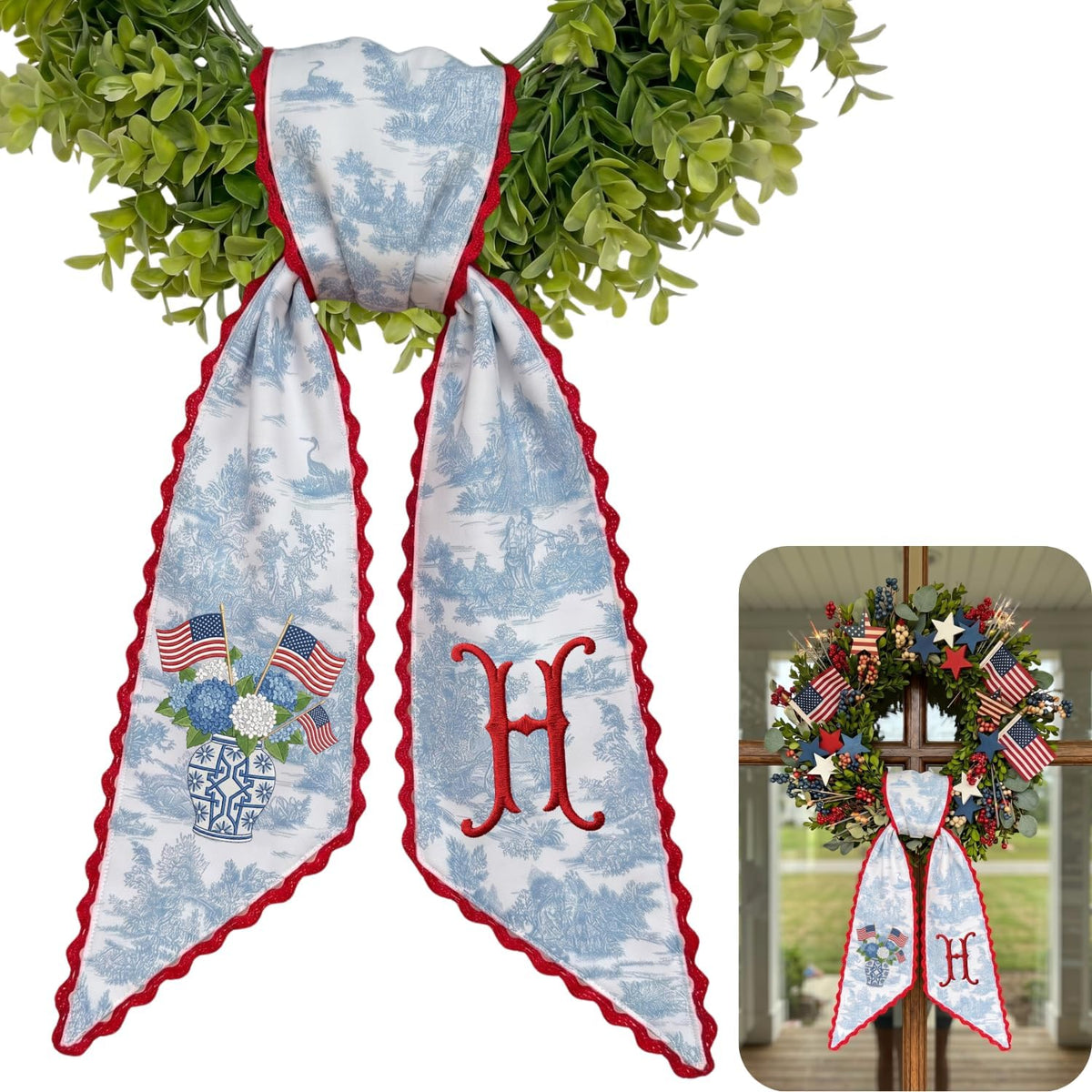 Monogram Personalized Wreath Sash — 8 - USA Hydrangea