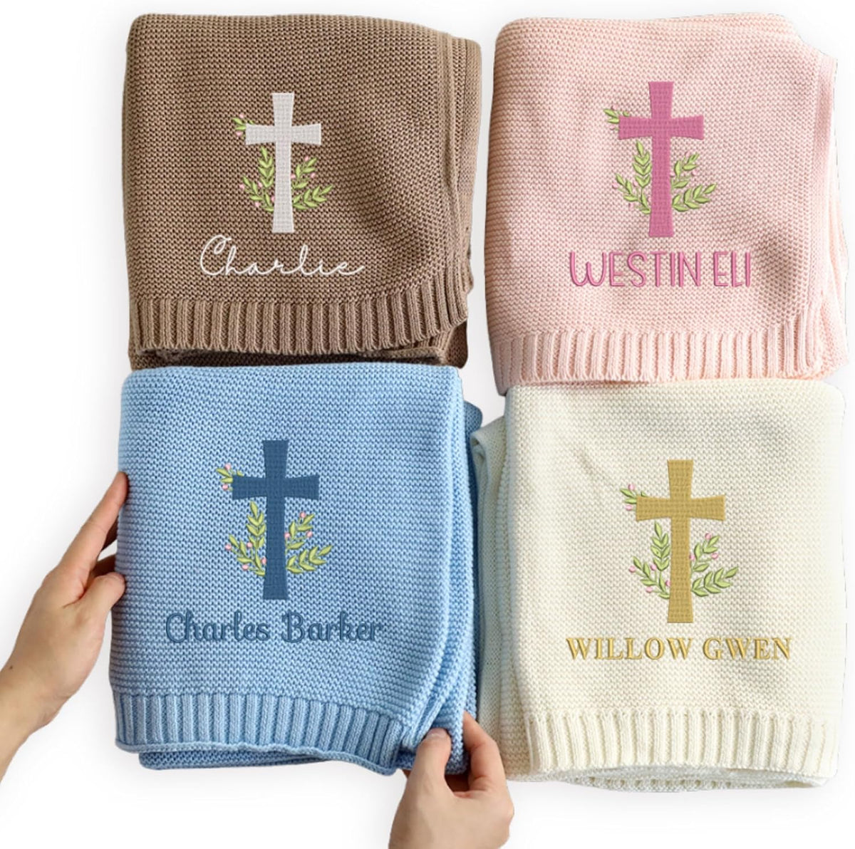 Personalized Knit Baby Blanket — 6 - Cross