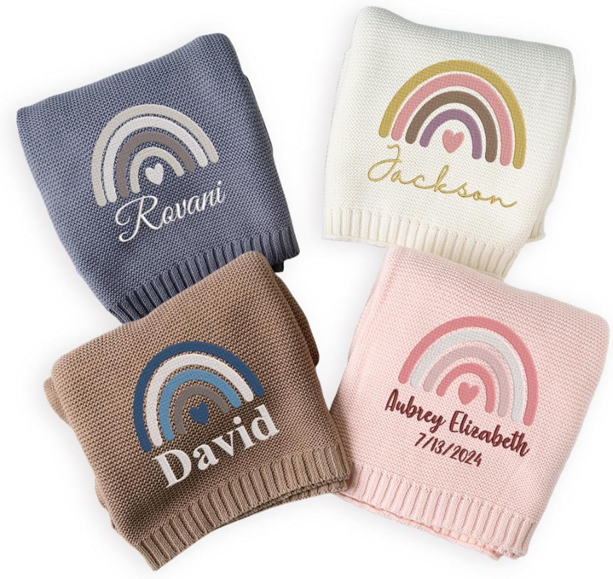 Personalized Knit Baby Blanket — 4 - Rainbow
