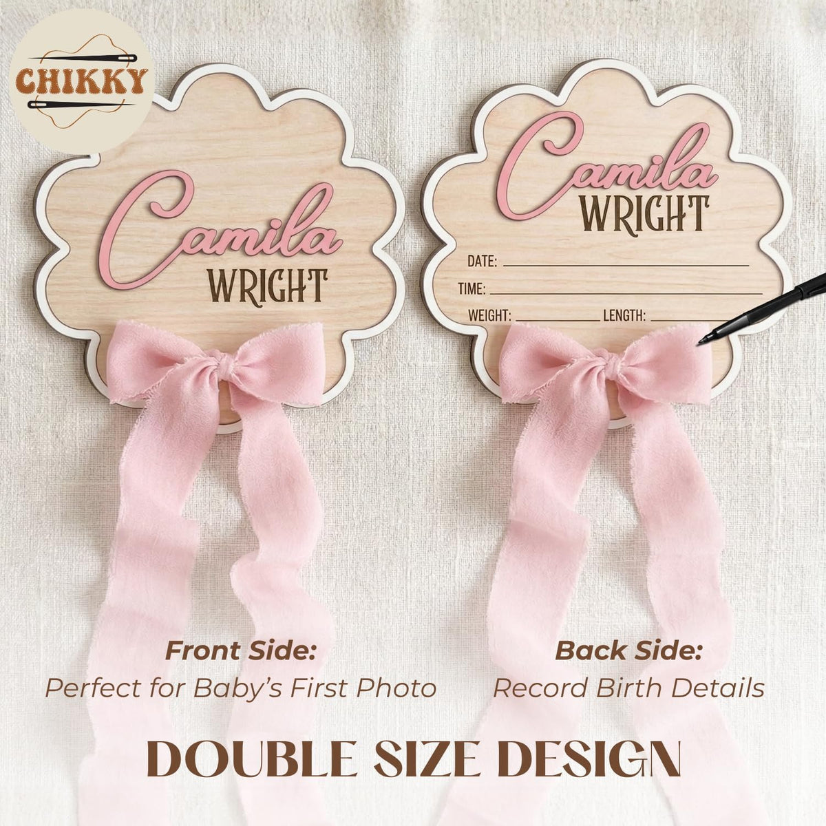 Personalized Wooden Birth Announcement Sign — 2 - flower — image 5