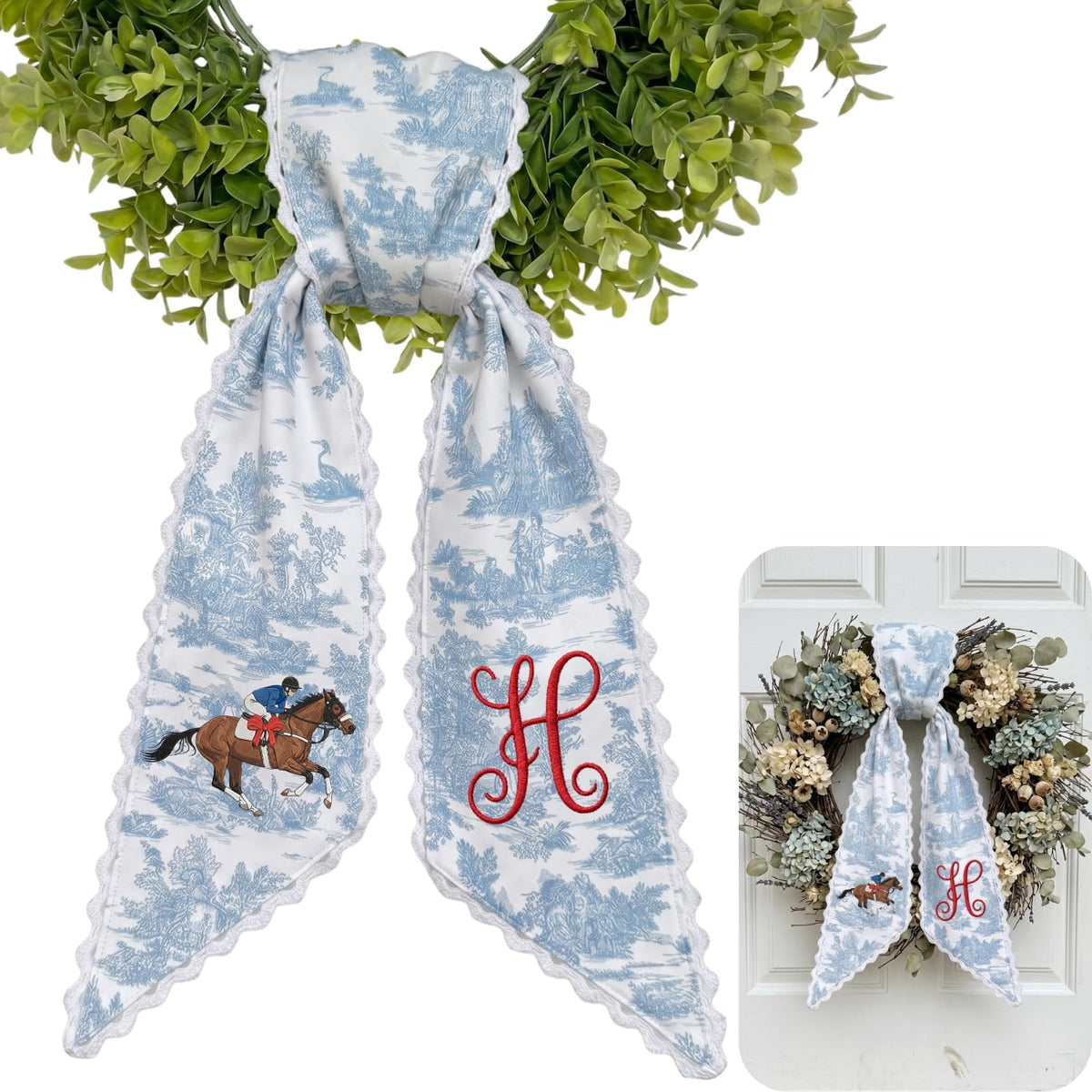 Monogram Personalized Wreath Sash — 7 - Horse Racing