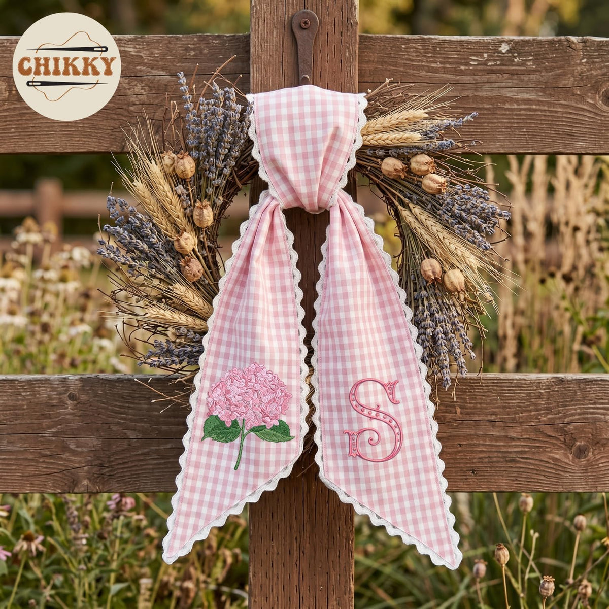 Monogram Personalized Wreath Sash — 4 - Pink Hydrangea — image 4