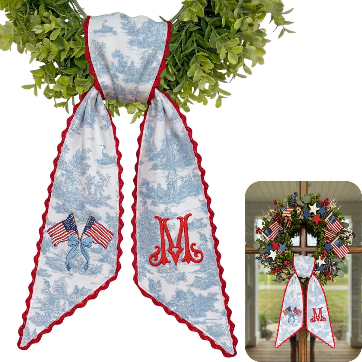 Patriotic Personalized Wreath Sash — 4 - America Flag