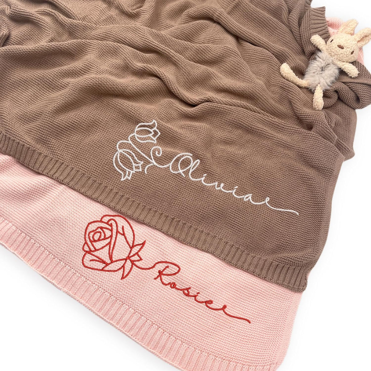 Personalized Knit Baby Blanket — 8 - Month flowers
