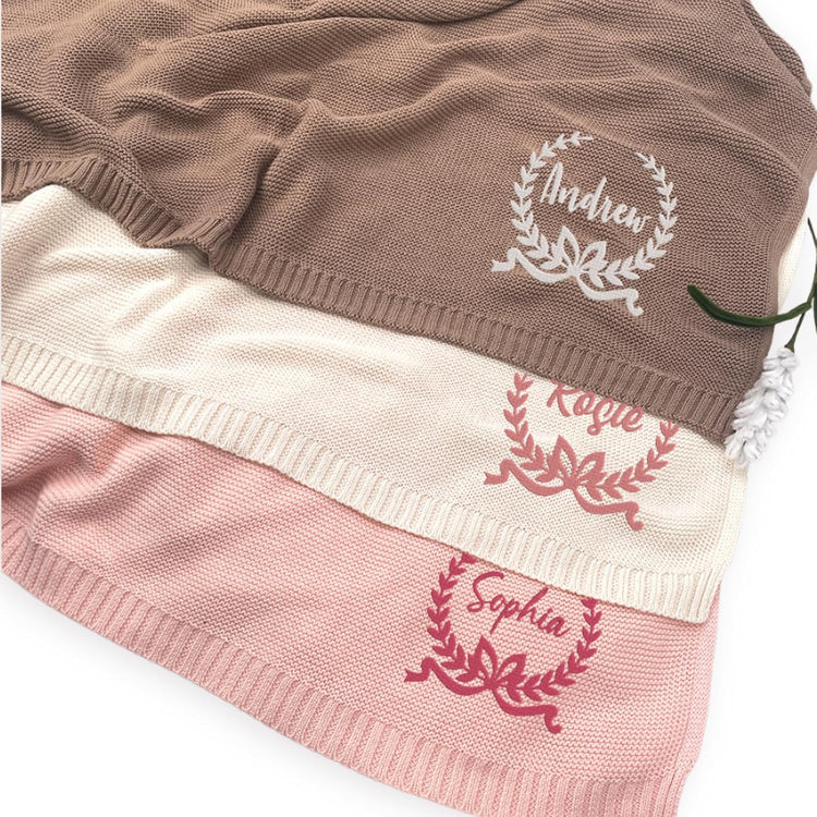 Personalized Knit Baby Blanket — 6 - Bow